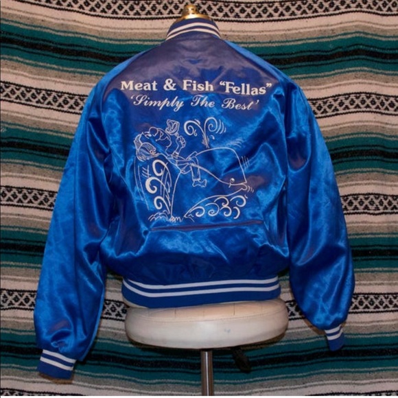 Jackets & Coats Vintage Baseball Jacket Satin Meat Fish Fellas Simply